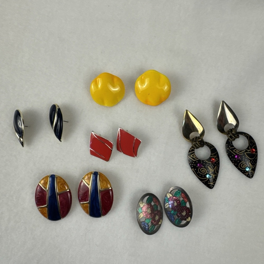 Vintage Earrings Lot Women OS Multicolor 80s 90s Enamel Geometric Retro Jewelry